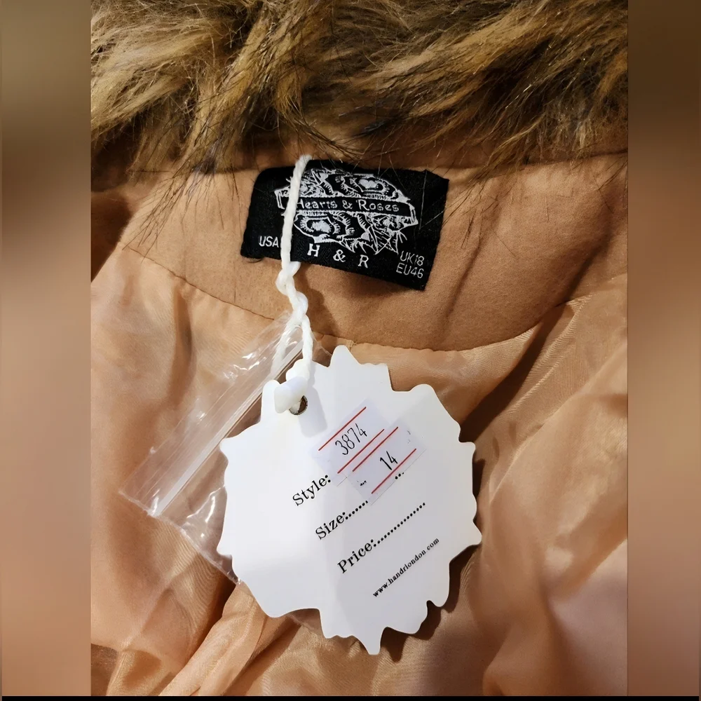 NWT Hearts and Roses 3874 Chrissette Coat/ Detachable Faux Fur Collar Size 14 - Picture 3 of 12